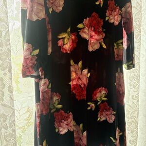 AGB Black and Pink Floral Midi Dress